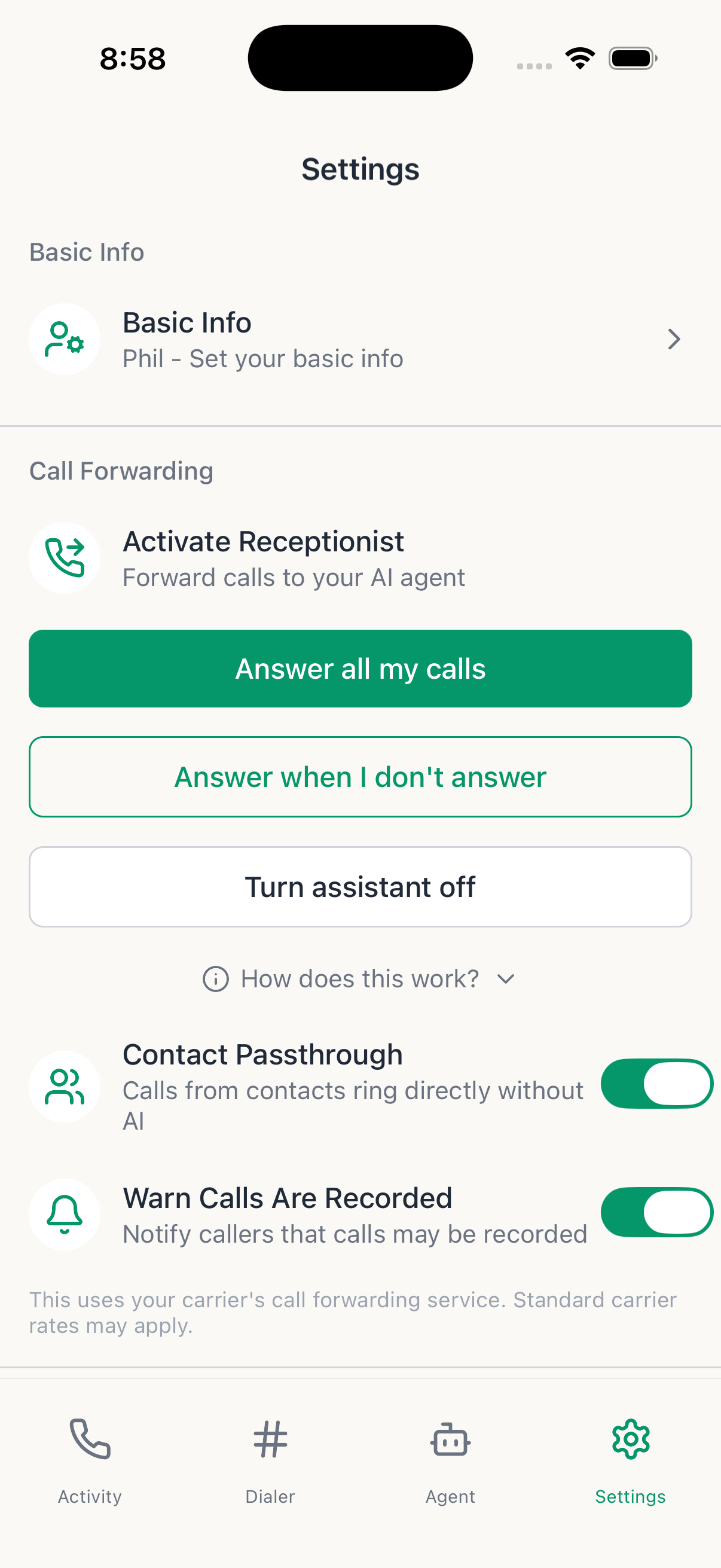 CallWall Settings - Choose your mode